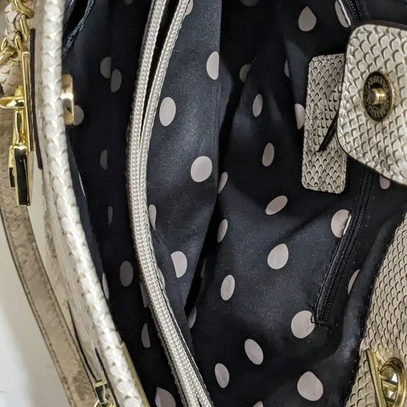 Anne Klein Shoulder Bag Purse, Off White, Snake Skin Look Gold Accents - Picture 9 of 13